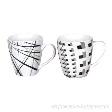 Porcelain Mugs in Neat Geometric Design, Available in Black and White, Microwave Safe